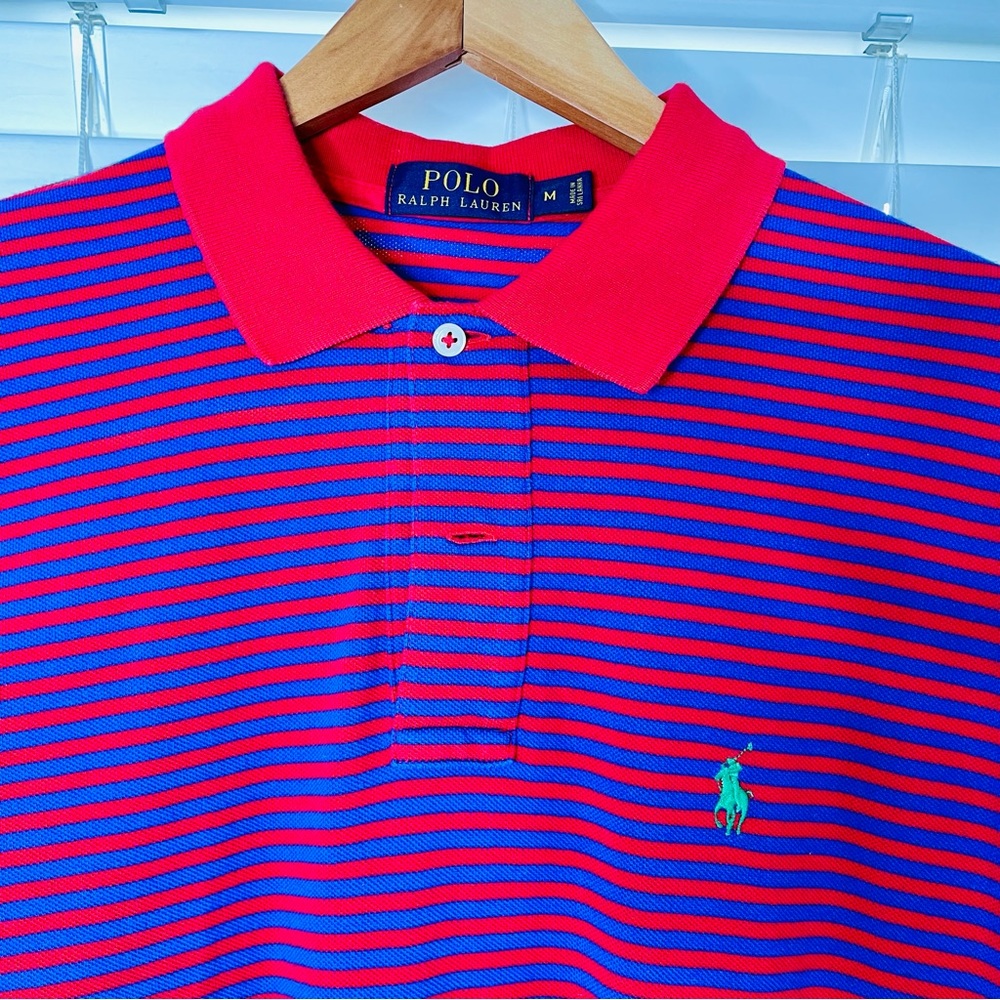 🩷 POLO RALPH LAUREN MENS SIZE MEDIUM RED BLUE STRIPED PENBROOK COTTON GREAT - Picture 6 of 7